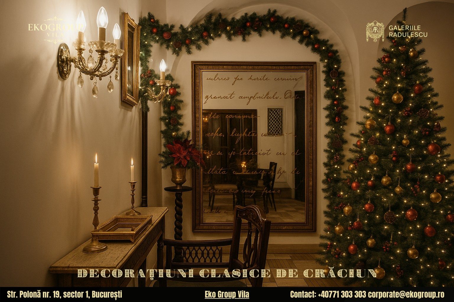 Decoratiuni de craciun în stil interbelic la Eko Group Vila: eleganța nobiliară a Crăciunului anilor ’30